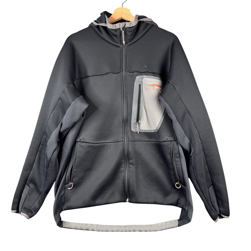 Sitka Mens XL Jetstream Jacket Black Full Zip Hooded Fleece Lined Softshell